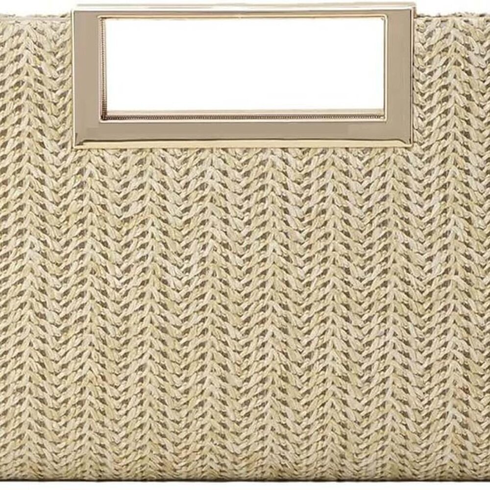 Spacious Straw Woven Clutch with Magnetic Closure - Ideal for Summer Events